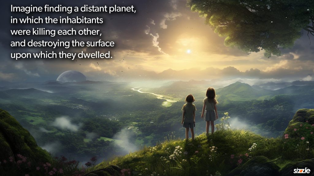 Imagine finding a distant planet, in which the inhabitants were killing each other, and destroying the surface upon which they&nbsp;dwelled.