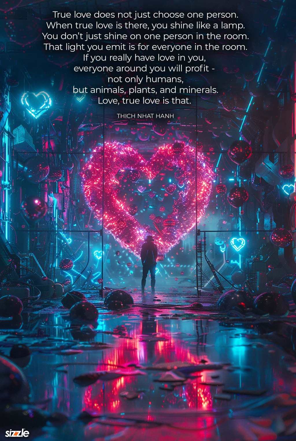 True love does not just choose one person. When true love is there, you shine like a lamp. You don’t just shine on one person in the room. That light you emit is for everyone in the room. If you really have love in you, everyone around you will profit – not only humans, but animals, plants, and minerals. Love, true love is that. 