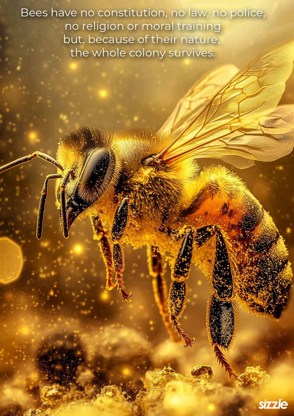 Bees have no constitution, no law, no police, no religion or moral training but, because of their nature, the whole colony&nbsp;survives.