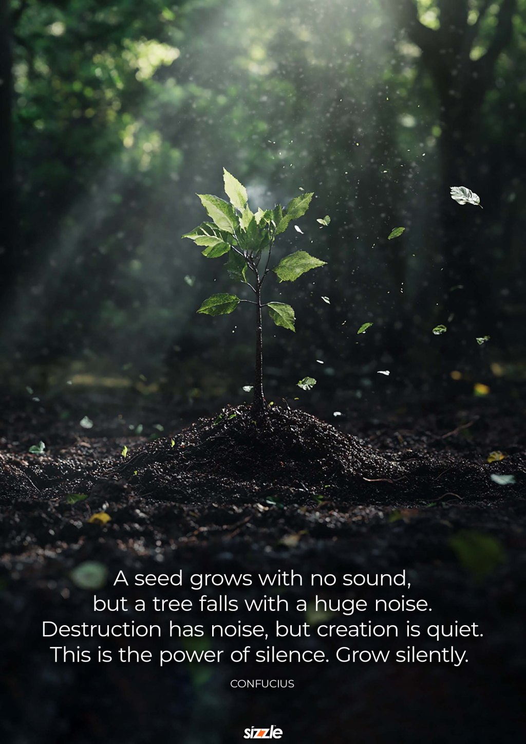 A seed grows with no sound, but a tree falls with a huge noise. Destruction has noise, but creation is quiet. This is the power of silence. Grow&nbsp;silently.